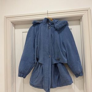 VINTAGE Faux Blue Fur Hooded Coat Jacket